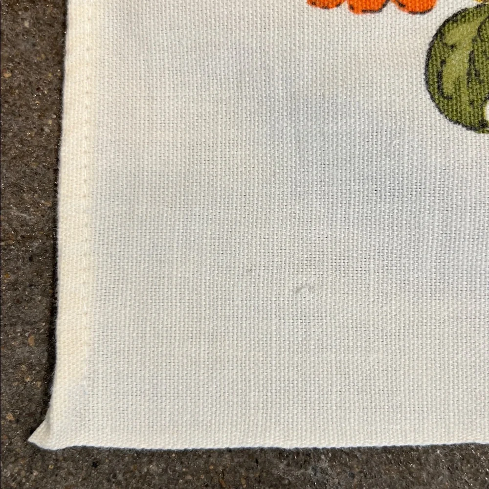 Vintage floral 52”X 48” squareish tablecloth yellow & oranges cotton Handmade